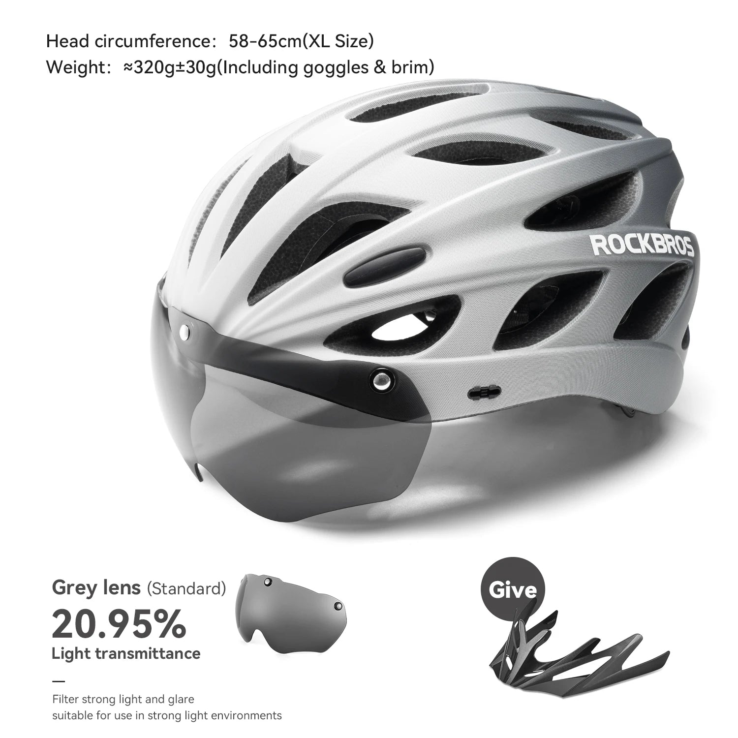 RockBros helmet with gray lens on a white background