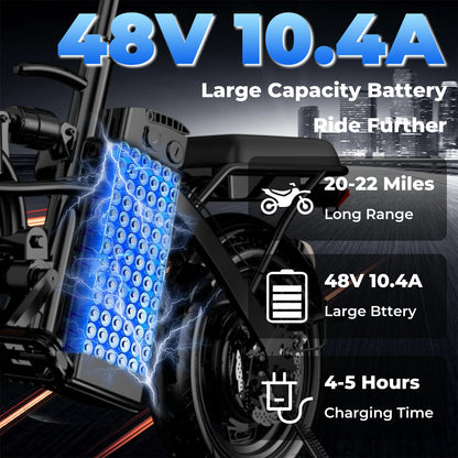 Electric bike with battery information displayed on a dark background