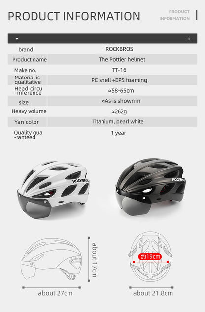 Product information for a helmet with specifications and images on a white background